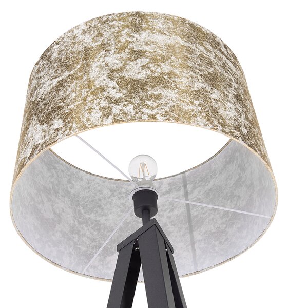 Stojaca lampa zlatá čierna statívový kovový podstavec trojnožka 156 cm látkové tienidlo moderný industriálny štýl obývačka spálňa