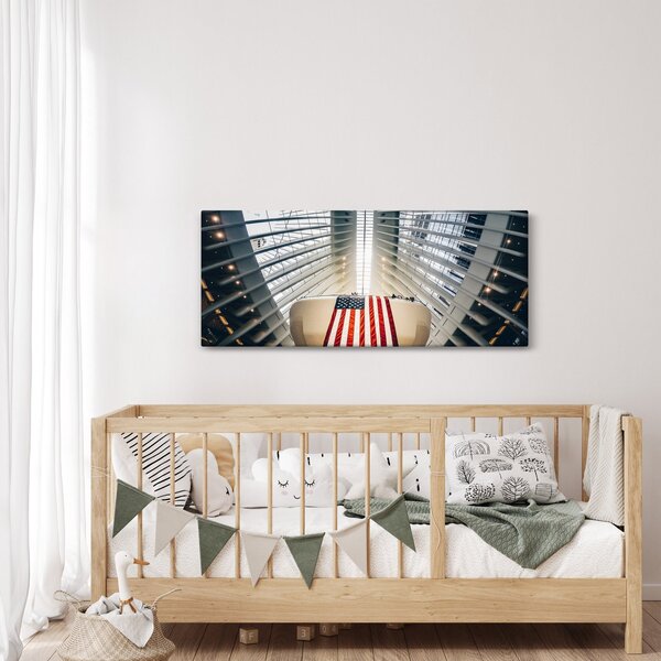 Obraz stavby s vlajkou USA (120x50 cm)