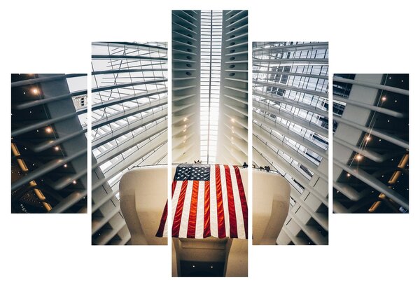 Obraz stavby s vlajkou USA (150x105 cm)