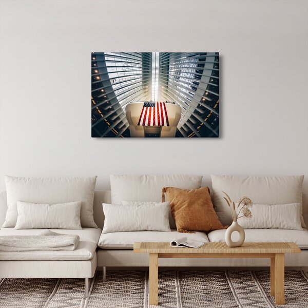 Obraz stavby s vlajkou USA (90x60 cm)