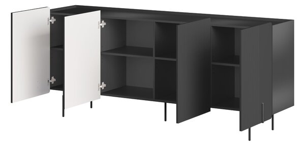 Komoda Malmi 200 cm štvordverová - čierny mat / čierne nohy