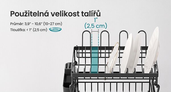 SONGMICS Dvojposchodový odkvapkávač na riad Barny čierny