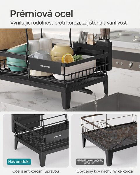 SONGMICS Dvojposchodový odkvapkávač na riad Barny čierny