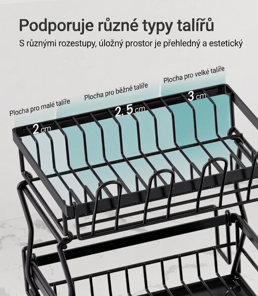 SONGMICS Dvojposchodový odkvapkávač na riad Barny čierny