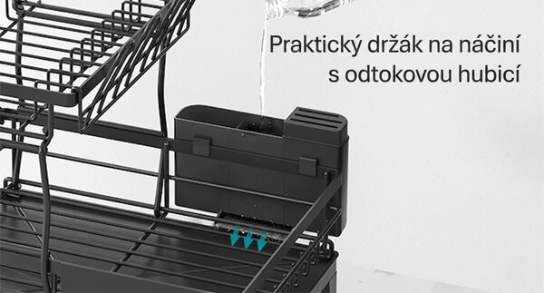 SONGMICS Dvojposchodový odkvapkávač na riad Barny čierny