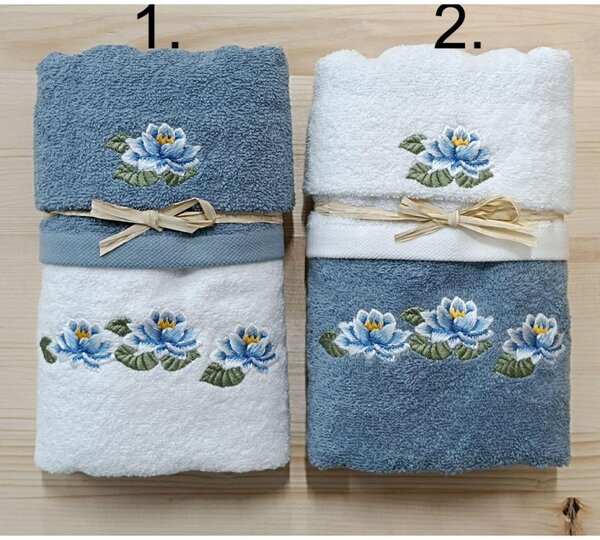 Darčeková sada 2 ks froté uterákov modro-biele Lekno 40x60 cm + 50x100 cm Vzor 2