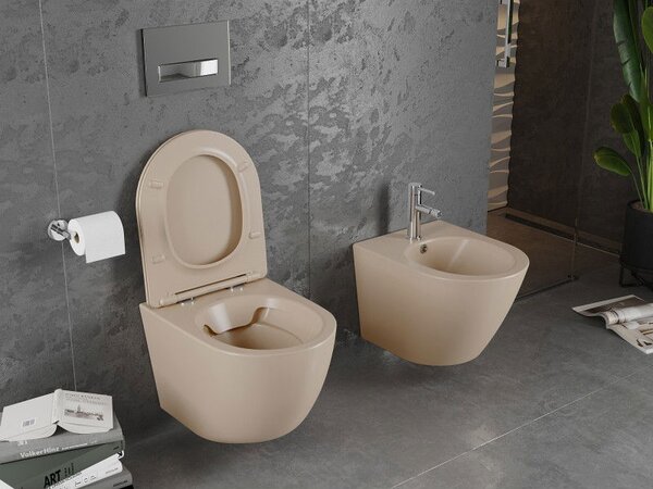Mexen Lena WC misa Rimless s doskou s pomalým zatváraním slim, duroplast, cappuccino mat - 30224064