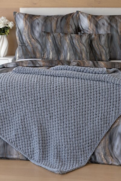 Deka Knittingly středně šedá Ručně pletená deka 130/170