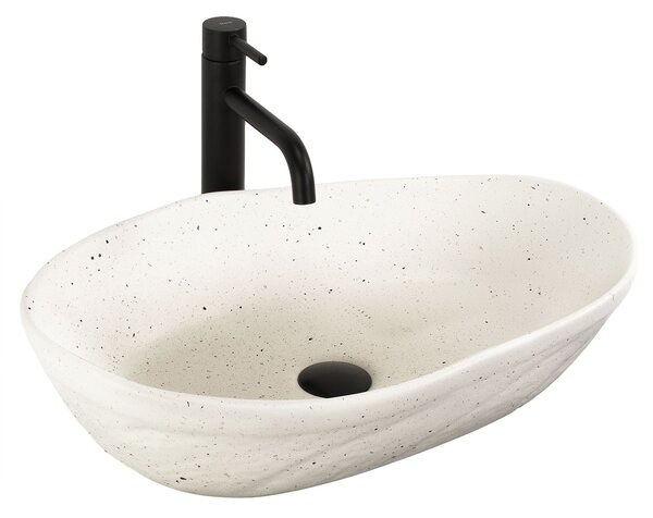 Rea Emilia Grid, umývadlo na dosku 560×380×135 mm, ecru matná – imitácia kameňa, REA-U3509