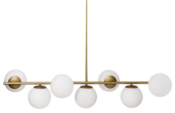 Závesná lampa zlatá kovová so 7 sklenenými tienidlami guľatý tvar glamour štýl kuchyňa jedáleň