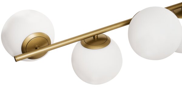Závesná lampa zlatá kovová so 7 sklenenými tienidlami guľatý tvar glamour štýl kuchyňa jedáleň