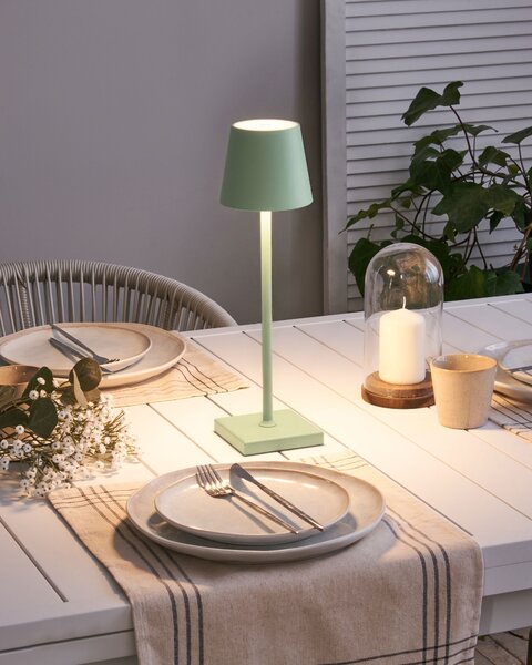 Stolná lampa svetlozelená hliníková s dotykovým vypínačom nabíjanie cez USB kábel bezdrôtová moderný štýl interiér exteriér