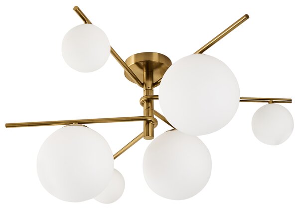 Stropná lampa zlatá kov so 6 sklenenými tienidlami guľatý tvar glamour štýl obývacia izba spálňa