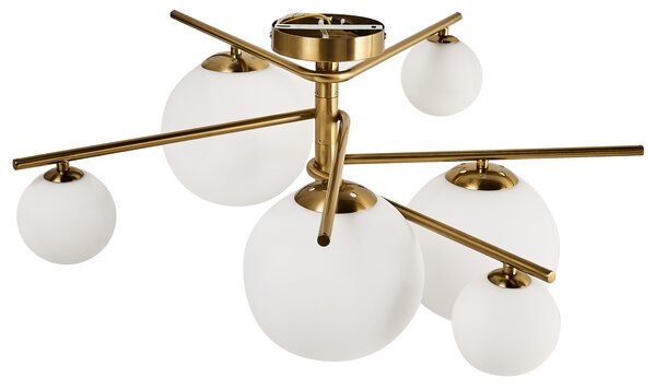 Stropná lampa zlatá kov so 6 sklenenými tienidlami guľatý tvar glamour štýl obývacia izba spálňa