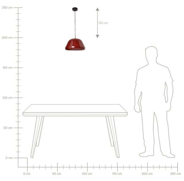 Závesná lampa červená kovová lesklý povrch zaoblený tvar moderný vintage štýl kuchyňa jedáleň