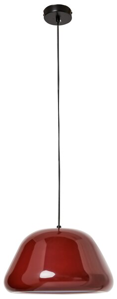 Závesná lampa červená kovová lesklý povrch zaoblený tvar moderný vintage štýl kuchyňa jedáleň