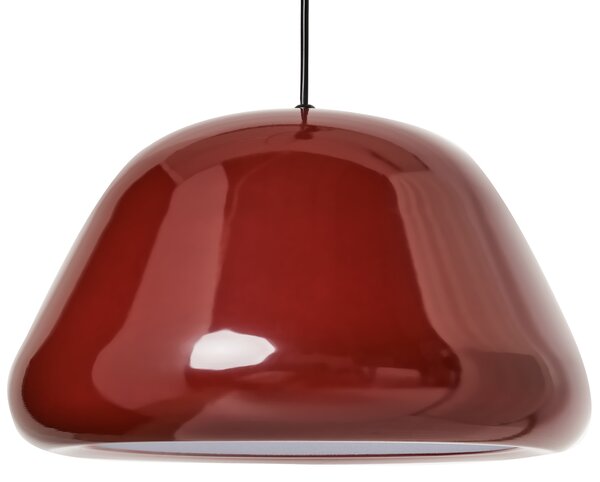 Závesná lampa červená kovová lesklý povrch zaoblený tvar moderný vintage štýl kuchyňa jedáleň
