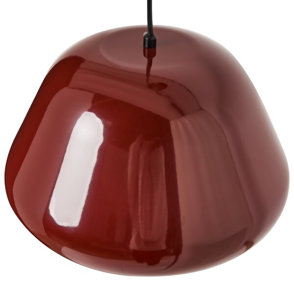 Závesná lampa červená kovová lesklý povrch zaoblený tvar moderný vintage štýl kuchyňa jedáleň