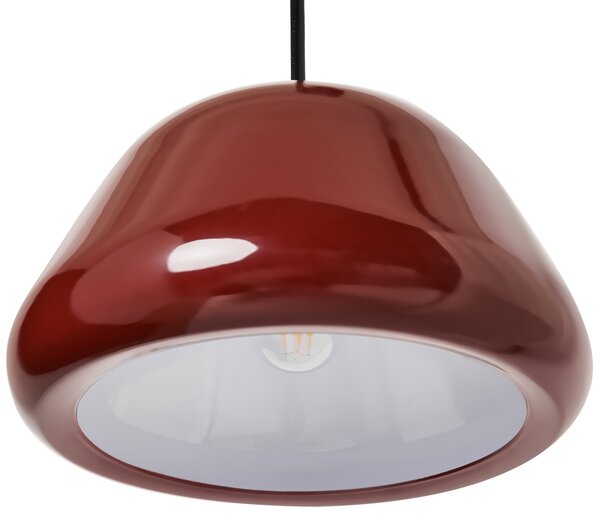 Závesná lampa červená kovová lesklý povrch zaoblený tvar moderný vintage štýl kuchyňa jedáleň