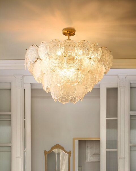 Luster mosadzný kov sklo ⌀ 80 cm závesná lampa sklenený glamour štýl obývačka spálňa