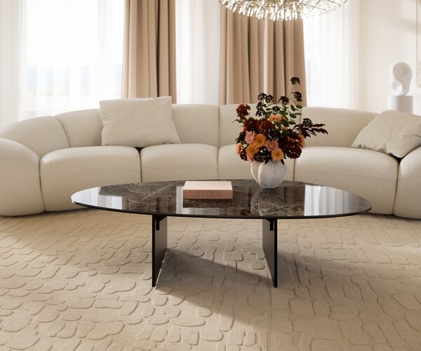 DELIFE Konferenčný stolík Edge oválny 140×75 cm keramika Emperador Extra Lucidato tmavohnedá Salto kov čierna