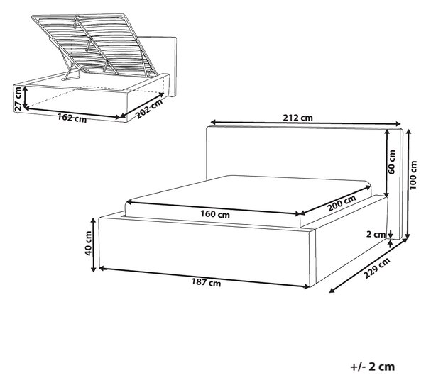 Posteľ s úložným priestorom svetlobéžová menčestrové čalúnenie 160 x 200 cm rám postele s roštom moderný dizajn