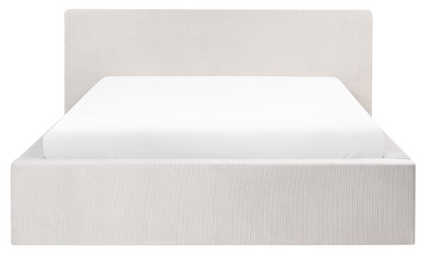 Posteľ s úložným priestorom svetlobéžová menčestrové čalúnenie 160 x 200 cm rám postele s roštom moderný dizajn