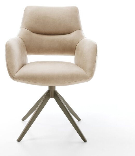 DELIFE Jedálenská stolička Yago-Flex s opierkami mikrovlákno béžová vintage krížová podstava široká titánová farba otočná o 360° hojdacia funkcia vrecková pružina