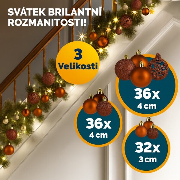 Sada vianočných baniek - bronzové, matné 100ks