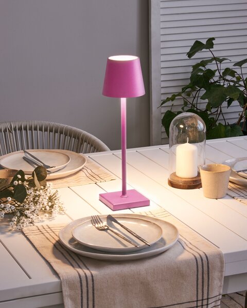 Stolná lampa ružová hliníková s dotykovým vypínačom nabíjanie cez USB kábel bezdrôtová moderný štýl interiér exteriér