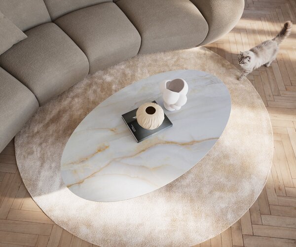 DELIFE Konferenčný stolík Edge oválny 140×80 cm keramika onyx perla Casilda titánová farba efekt