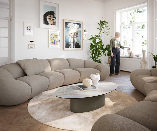 DELIFE Konferenčný stolík Edge oválny 140×80 cm keramika onyx perla Casilda titánová farba efekt