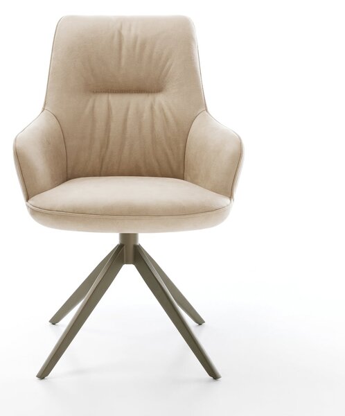 DELIFE Jedálenská stolička Zelia-Flex s opierkami mikrovlákno béžová vintage krížová podstava široká titánová farba otočná o 360° hojdacia funkcia vrecková pružina