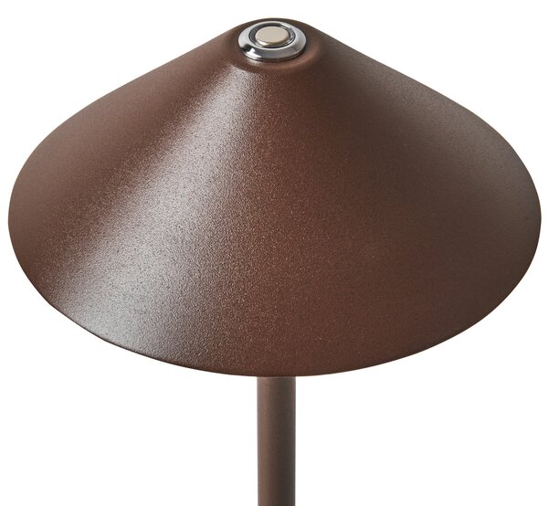 Stolná lampa hnedá hliníková s dotykovým vypínačom nabíjanie cez USB kábel bezdrôtová moderný štýl interiér exteriér