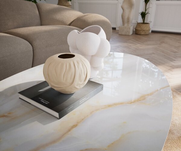 DELIFE Konferenčný stolík Edge oválny 140×80 cm keramika onyx perla Casilda titánová farba efekt