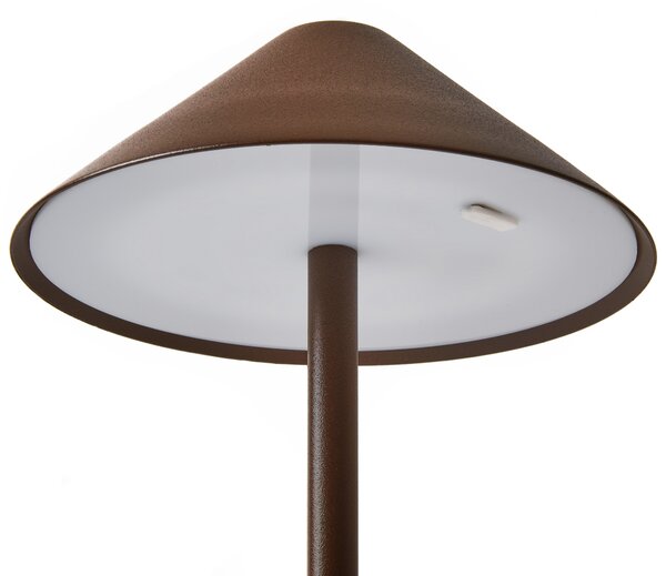 Stolná lampa hnedá hliníková s dotykovým vypínačom nabíjanie cez USB kábel bezdrôtová moderný štýl interiér exteriér