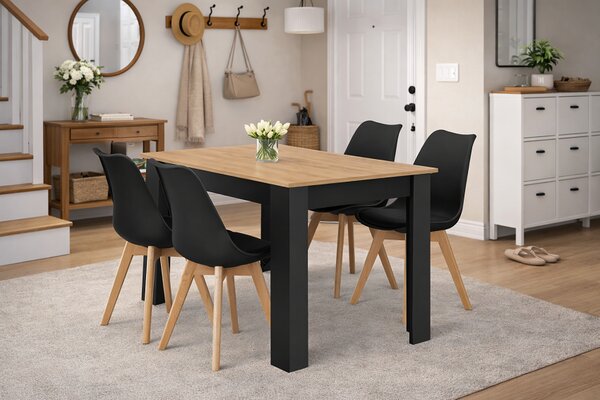 Jedálenský set: NP 120×80 cm artisan/čierna + 4 ks stoličiek OSLO čierna/prírodné nohy