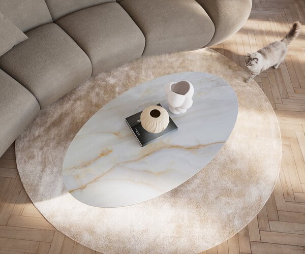 DELIFE Konferenčný stolík Edge oválny 140×80 cm keramika onyx perla Conis kov čierna