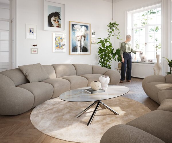 DELIFE Konferenčný stolík Edge oválny 140×80 cm keramika onyx perla Sarity nerezová oceľ kefovaná