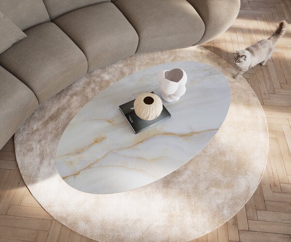 DELIFE Konferenčný stolík Edge oválny 140×80 cm keramika onyx perla Sarity nerezová oceľ kefovaná