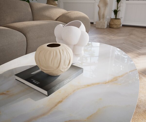 DELIFE Konferenčný stolík Edge oválny 140×80 cm keramika onyx perla Conis kov čierna