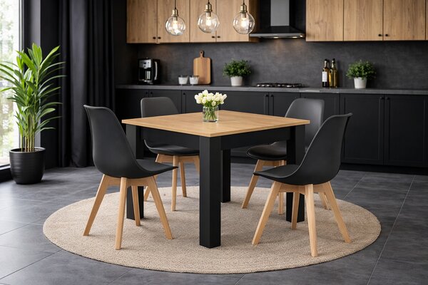 Jedálenský set: NP 80×80 cm artisan/čierna + 4 ks stoličiek OSLO čierna/prírodné nohy