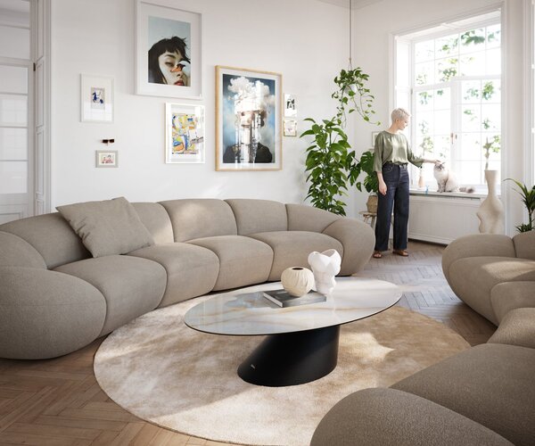 DELIFE Konferenčný stolík Edge oválny 140×80 cm keramika onyx perla Conis kov čierna