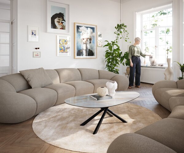 DELIFE Konferenčný stolík Edge oválny 140×75 cm keramika onyx perla Sarity kov čierna