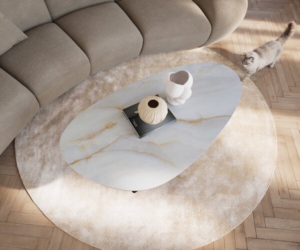 DELIFE Konferenčný stolík Edge oválny 140×75 cm keramika onyx perla Sarity kov čierna