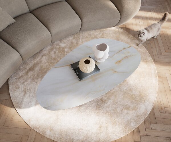 DELIFE Konferenčný stolík Edge oválny 140×75 cm keramika onyx perla Vibany kov čierna
