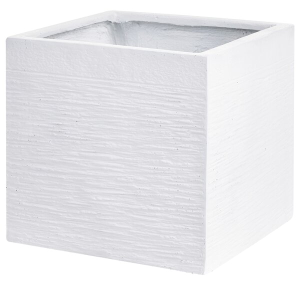 Kvetináč biely zmes hliny a vlákien 40 x 40 x 38 cm štvorcový tvar odolný voči UV žiareniu moderný štýl interiér exteriér záhrada