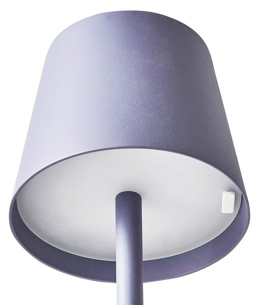Stolná lampa svetlofialová hliníková s dotykovým vypínačom nabíjanie cez USB kábel bezdrôtová moderný štýl interiér exteriér