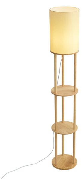 Moderná stojacia lampa drevená s béžovým tienidlom - Stojon