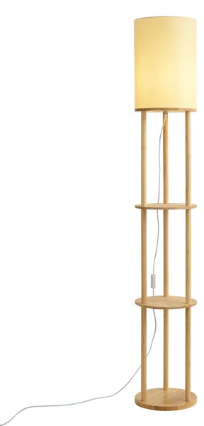 Moderná stojacia lampa drevená s béžovým tienidlom - Stojon